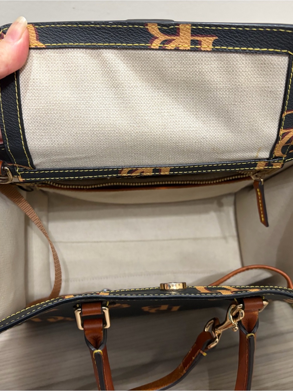 Dooney & Bourke Satchel with Brown Trim and Monogram- Charcoal Grey - Picture 4 of 8